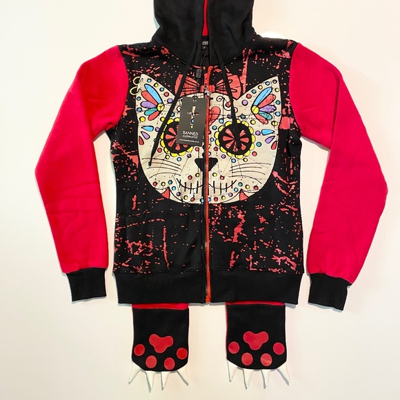 Women’s | Banned Alternative | Zip Up Hoodie | Black & Red | S (6) - Picture 2 of 16